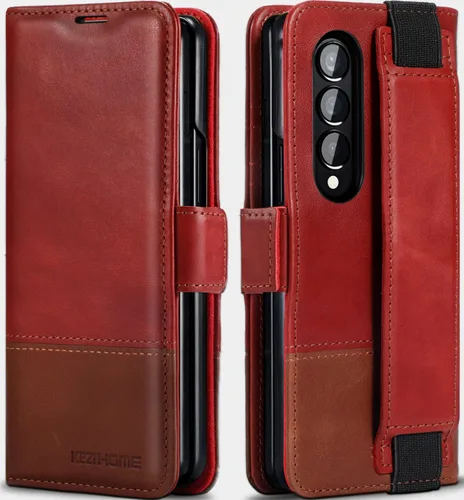 Vista 19 de KEZiHOME Funda tipo cartera de piel auténtica para Samsung Galaxy Z Fold 6 Negro