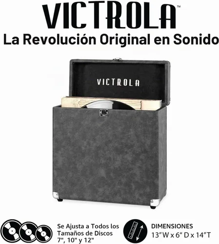 Vista 2 de Victrola Collector – Estuche de almacenamiento para discos – Contiene más de 30 discos de vinilo, herrajes resistentes, bisagras y esquinas