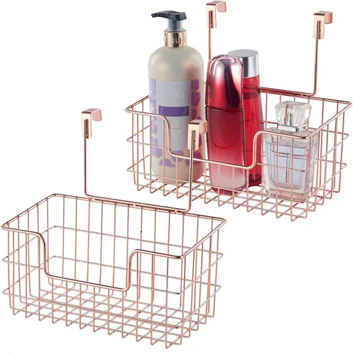 Vista 11 de JUNCHU CHERRY Cesta de almacenamiento de alambre, paquete de 2 unidades, montado en pared para cocina, baño, cesta de almacenamiento colgante