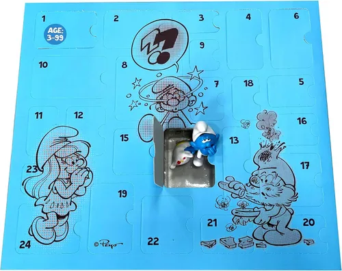 Vista 3 de El calendario de cuenta regresiva original de SMURFS 2025 Juguetes de dibujos animados coleccionables para niños y niñas, ¡12 figuras + 12 regalos