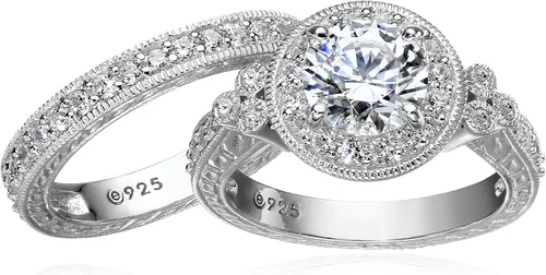 Vista 3 de Tienda Collection Yellow-Gold-Plated Sterling Silver Antique Rings set made with Infinite Elements Cubic Zirconia