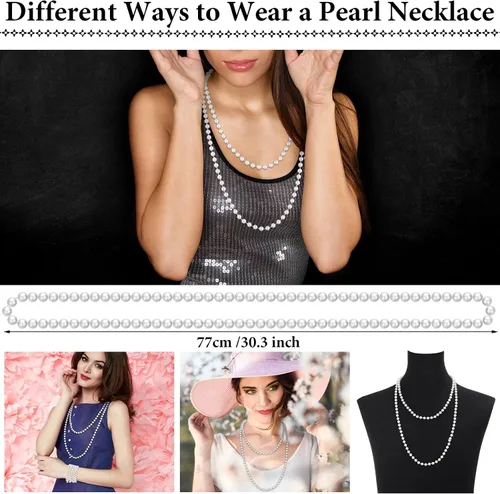 Vista 3 de Redbaker Juego de 36 piezas de accesorios de los años 20 para mujer, diadema de plumas y diadema de moda, collar de perlas largas de imitación
