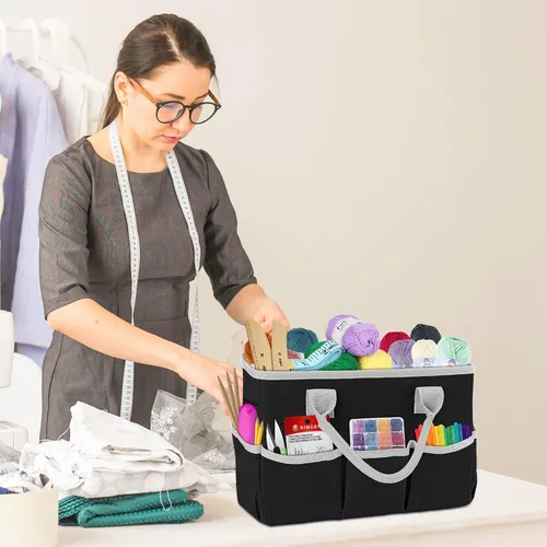 Vista 7 de ZKOO Organizador de Almacenamiento de Suministros de Arte Caddy, Bolsas de Transporte para Manualidades con Bolsillos para Organización de Álbumes