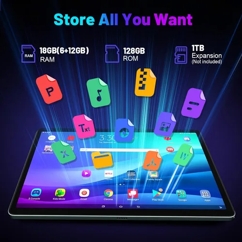 Vista 13 de Tablet Android 14 de 11 pulgadas, 18 GB de RAM 128 GB ROM 1 TB Expand, CPU Octa-Core 2.0GHz, WiFi 5G, pantalla 2K, cámara de 13MP+5MP+5MP, batería