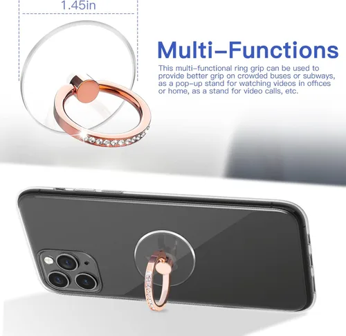 Vista 5 de Soporte transparente de anillo para teléfono celular, con sujetador de dedo y rotación de 360 grados