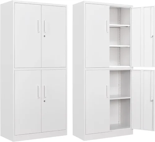 Vista 13 de Letaya Armarios de Almacenamiento de Metal con Cerradura, Pequeños Armarios de Acero con 2 Puertas y Estantes Ajustables para Hogar, Oficina, Negro