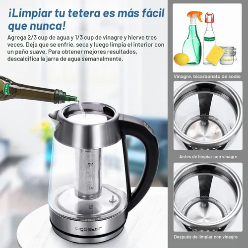 Vista 9 de Aigostar Hervidor Eléctrico, Tetera con Control de Temperatura e Infusor de Té, Hervidor de Agua Caliente de 1500W con Temperatura Variable, Función