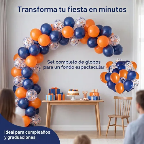 Vista 2 de Orange Navy Blue Balloons 12 Inch 50 Pack Latex Confetti Party Decorations Azul marino y naranja