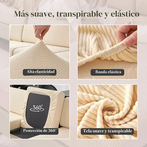 Vista 4 de Fundas de cojín para sofá seccional, fundas de sofá elásticas resistentes al desgaste para sofá universal, protector de cojín elástico lavable, Beige