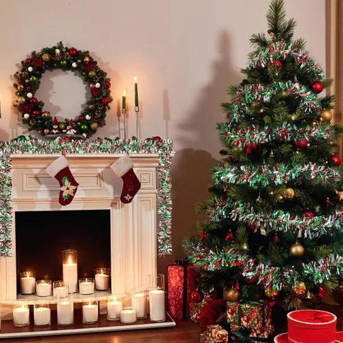 Vista 5 de CCINEE Guirnalda de oropel de Navidad de 32.8 pies, guirnalda metálica de oropel trenzado, decoración colgante brillante para suministros de fiesta