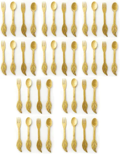 Vista 8 de JB Home Collection 4580 - Juego de 4 cucharas y tenedores reutilizables de bambú para aperitivo, frutas, postres, helado, yogur, especias, sal