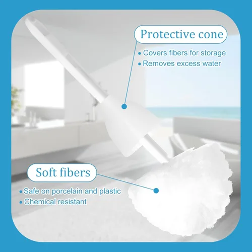 Vista 4 de Eaasty - Juego de 4 cepillos para inodoro y fregona de inodoro, color blanco, suave, con soporte, mango largo, accesorios de baño