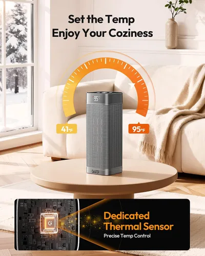Vista 6 de Gaiatop – Calentadores de Espacio para Uso en Interiores, Calentador Eléctrico Portátil con Termostato, Calentador de Habitación de Cerámica PTC