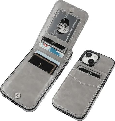 Vista 50 de KIHUWEY - Funda tipo cartera compatible con iPhone 15 con soporte para tarjetas de crédito, cierre magnético, soporte de cuero premium, cubierta