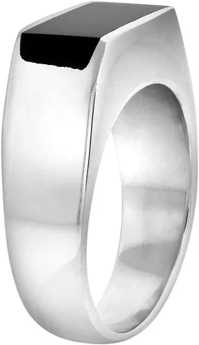 Vista 3 de Anillo de plata de ley con obsidiana negra para hombre, delgado, rectangular, plano, parte trasera sólida, hecho a mano, tallas 9-13