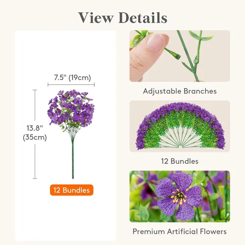 Vista 19 de Lifewit Flores artificiales para exteriores, 12 paquetes de flores falsas de plástico para decoración del jardín del hogar, plantas sintéticas