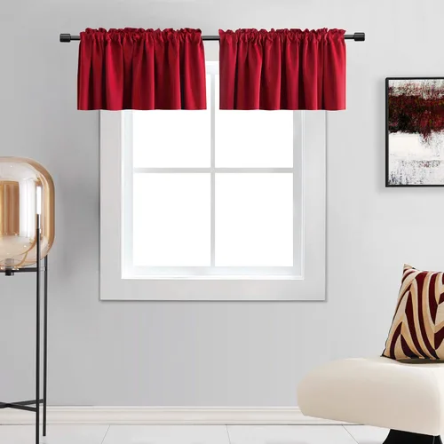 Vista 15 de DONREN Cenefas opacas de ventana de 12 pulgadas de largo para loft, cenefas de cocina aguamarina con bolsillo para barra