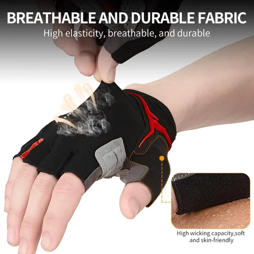 Vista 5 de Souke Sports Guantes de ciclismo para hombre con almohadillas de gel, guantes de bicicleta de medio dedo, ligeros, antideslizantes, absorben