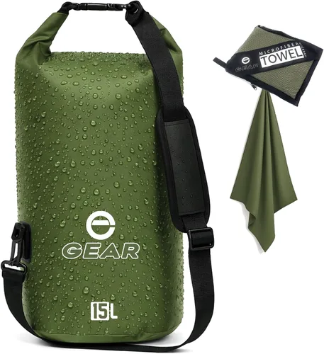 Vista 9 de Dry Bag 15L – Impermeable Flotante Roll Top Dry Sack para kayak, canotaje, camping y playa – Incluye toalla de microfibra de secado rápido (negro)
