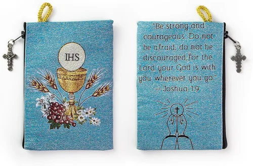 Vista 4 de Bolsa de rosario católico, para celebrar hitos espirituales, 4 x 6 pulgadas, joyería y monedero con cruz - Soporte para rosario para cuentas