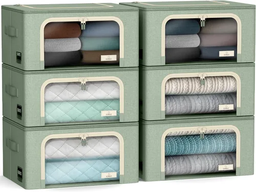 Vista 10 de Sorbus Cajas de almacenamiento con marco de metal - Bolsas organizadoras de ropa apilables y plegables - Contenedores de almacenamiento de tela