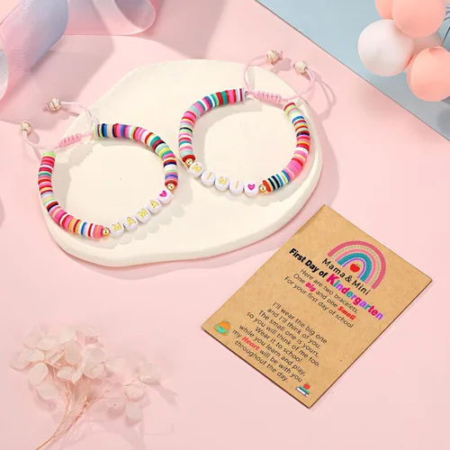 Vista 5 de UNGENT THEM First Day of School Gift for Mom Daughter, Mama and Mini Back to School Bracelets