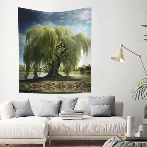 Vista 3 de YAzgaN Tapiz decorativo de pared de árbol de sauce de 60 x 51 pulgadas, textura suave, duradero, agradable al tacto y ligero, perfecto para colgar
