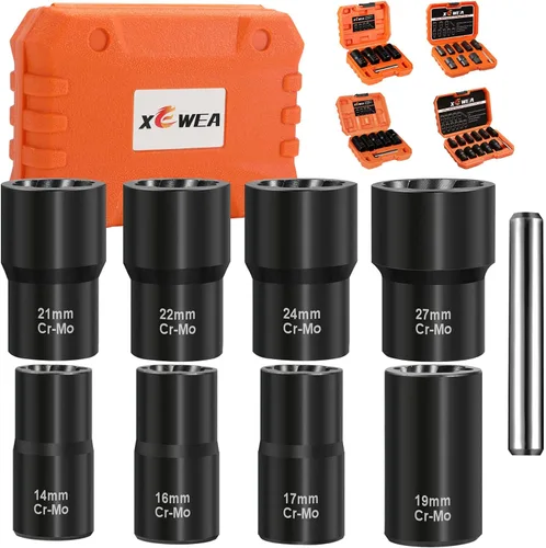 Vista 9 de XEWEA 5PCS 1/2 Drive Lug Nut Bolt Extractor Set, Kit de eliminación de 5 unidades de 1/2