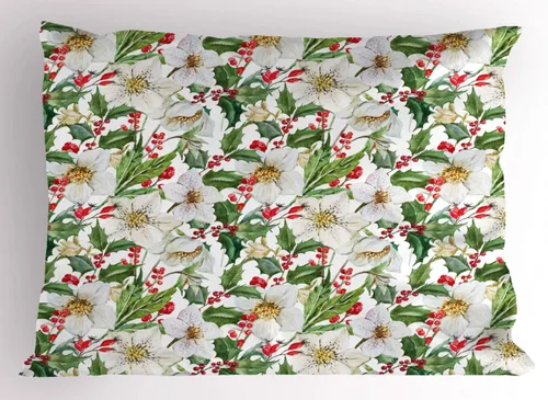Vista 49 de Ambesonne Juego de 2 fundas de almohada navideñas, diseño de estrellas de Navidad y copos de nieve, letras retro, ropa de cama de microfibra