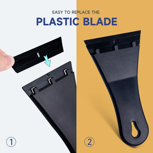 Vista 12 de FOSHIO Paquete de 2 raspadores de plástico con 100 cuchillas de afeitar de plástico de un solo filo, herramienta raspadora de plástico extra grande