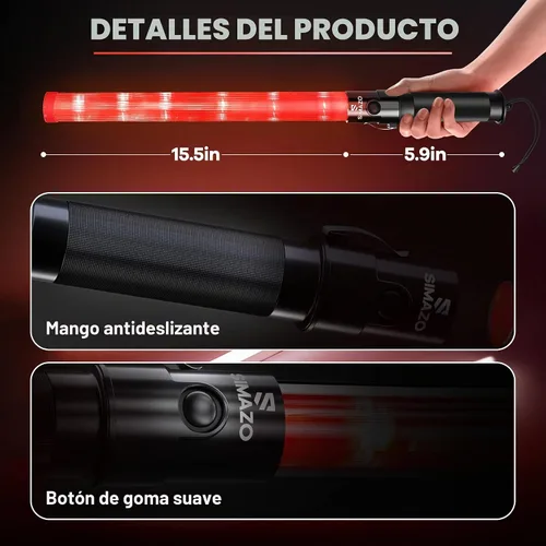 Vista 6 de Paquete de 2 varitas de tráfico, varita roja de control de tráfico de 21 pulgadas con 3 modos de parpadeo, bastón de seguridad de tráfico LED