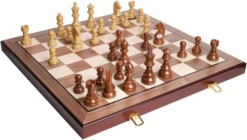 Vista 2 de Juego de ajedrez plegable extra grande de 20 pulgadas, tablero de madera de nogal y piezas de PVC pesadas, juego de torneo portátil para adultos