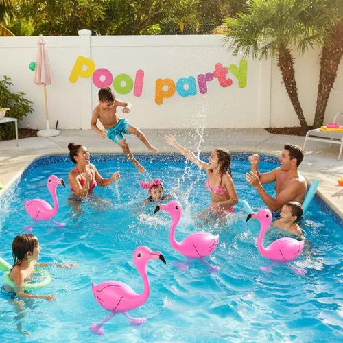 Vista 5 de Yaomiao 6 piezas de decoración de fiesta de flamencos en la piscina, 22 pulgadas, inflables de flamencos rosados, juguetes para cumpleaños de Luau