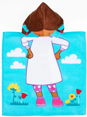 Vista 2 de Jay Franco Disney Doc McStuffins Doc - Poncho con capucha para niños, piscina, playa, toalla de algodón súper suave y absorbente, mide 28 x 28