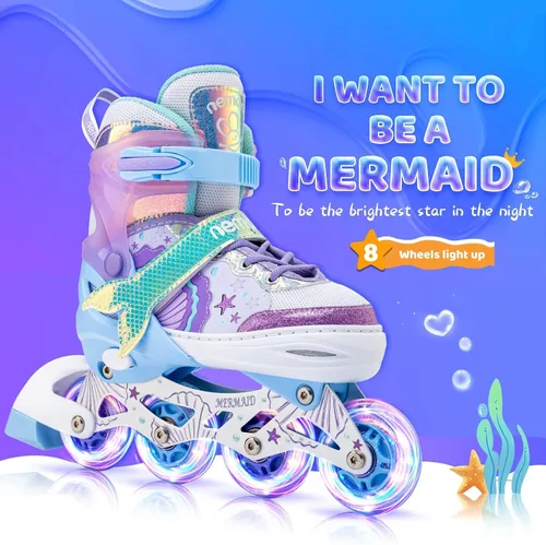 Vista 2 de NEMONE Mermaid - Patines de ruedas ajustables con luz de 4 tamaños para niñas S (10C-13C US) y M (13C-3Y US)