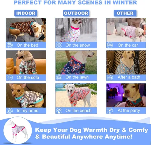 Vista 8 de LovinPet Chaquetas para perros grandes de 50 a 60 libras, ropa de tela de franela agradable a la piel para perros, estampado de espuma de mar