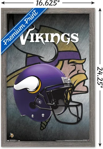Vista 3 de Trends International NFL Minnesota VIkings - Póster de pared con casco 16, 14.725 x 22.375 pulgadas, versión enmarcada de madera de granero Versión