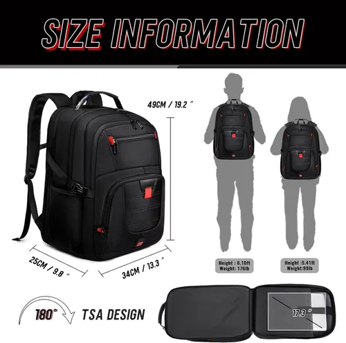 Vista 3 de Z-MGKISS Mochila de viaje, mochila grande de viaje para laptop para hombres y mujeres con mochila comercial aprobada por la aerolínea TSA, Negro