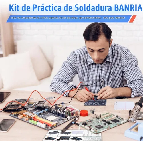 Vista 3 de Kit de proyecto de soldadura de bricolaje, kit de práctica de soldadura de conversión binaria a decimal con luz LED y pantalla digital, kits