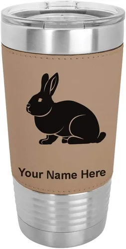 Vista 16 de LaserGram Personalized 20oz Tumbler, Rabbit (Baseball Style) Engraved Gift, Faux Leather Wrap, Vacuum Insulated Stainless Steel, Laser Engraved