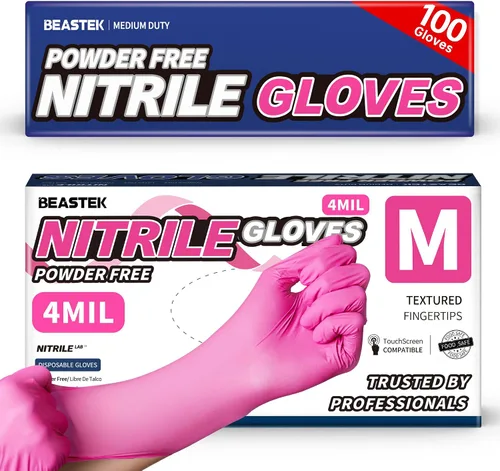 Vista 10 de Beastek Nitrile Disposable Exam Gloves, 4Mil 100Ct Powder-Free Latex-Free Food-Safe for Cooking Medical Esthetician, Hot Pink