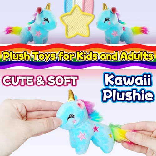 Vista 4 de Kawaite Animales de peluche de unicornio azul para niños y adultos, mini llavero de peluche, peluche de unicornios, animal de peluche suave