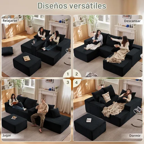 Vista 3 de Lakifun Sofá en Forma de L de 107" con Otomana, Seccional Modular Moderno Sofá Cómodo en Forma de U Nube, Asiento Profundo, Chaise Longue Cama