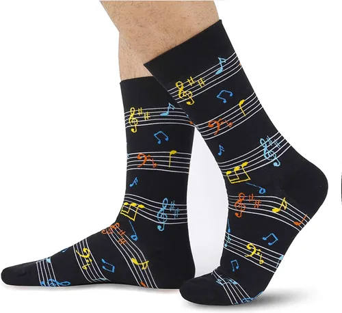 Vista 2 de sockfun Regalos divertidos para hombres, calcetines únicos de notas musicales de batería de guitarra, regalo para amantes de la música, regalos