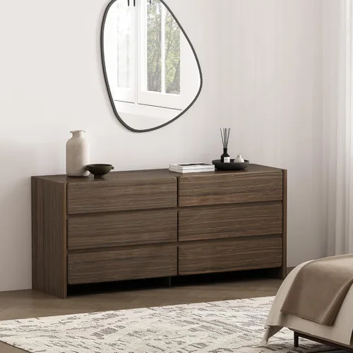 Vista 3 de Manhattan Comfort Linda - Cómoda moderna doble ancha para dormitorio con 6 cajones de almacenamiento, armario de madera de 72 pulgadas de largo