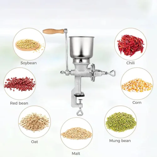 Vista 4 de Molinillo manual de maíz de alta tolva – Molinillo de grano de hierro para café, cebada, bayas de trigo, garbanzos, pimienta, frijoles secos