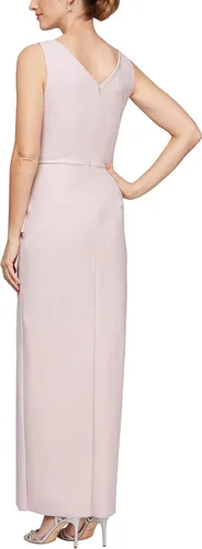 Vista 2 de Alex Evenings Women's Slimming Long Side Ruched Dress with Cascade Ruffle Skirt