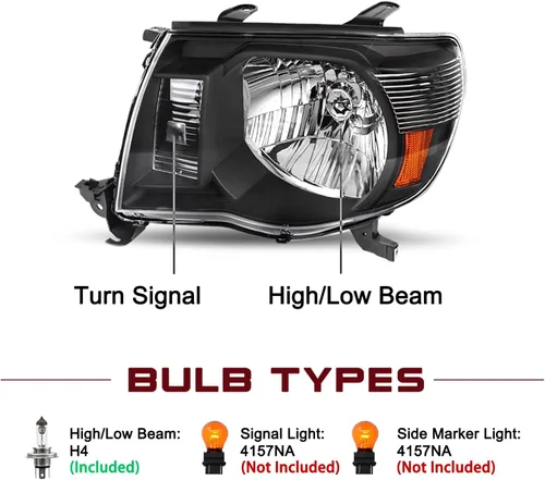 Vista 2 de JSBOYAT Conjunto de faros delanteros de recambio para camioneta Toyota Tacoma 2005-2011, bombillas incluidas (carcasa negra con reflector ámbar)