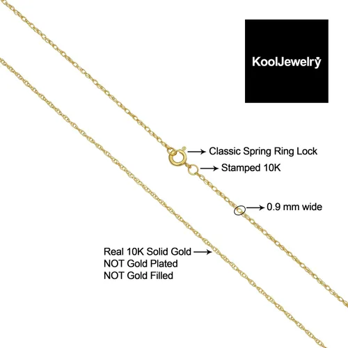 Vista 2 de Kooljewelry 10k Yellow Gold Rope Chain Barely-There Necklace (0.7 mm, 0.9 mm, 1 mm or 1.3 mm) - Thin And Lightweight