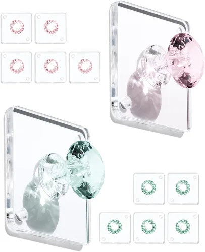 Vista 8 de Zreal Ganchos de pared adhesivos acrílicos de diamante, paquete de 12 pequeños ganchos decorativos transparentes para llaves, joyas, toallas, cocina